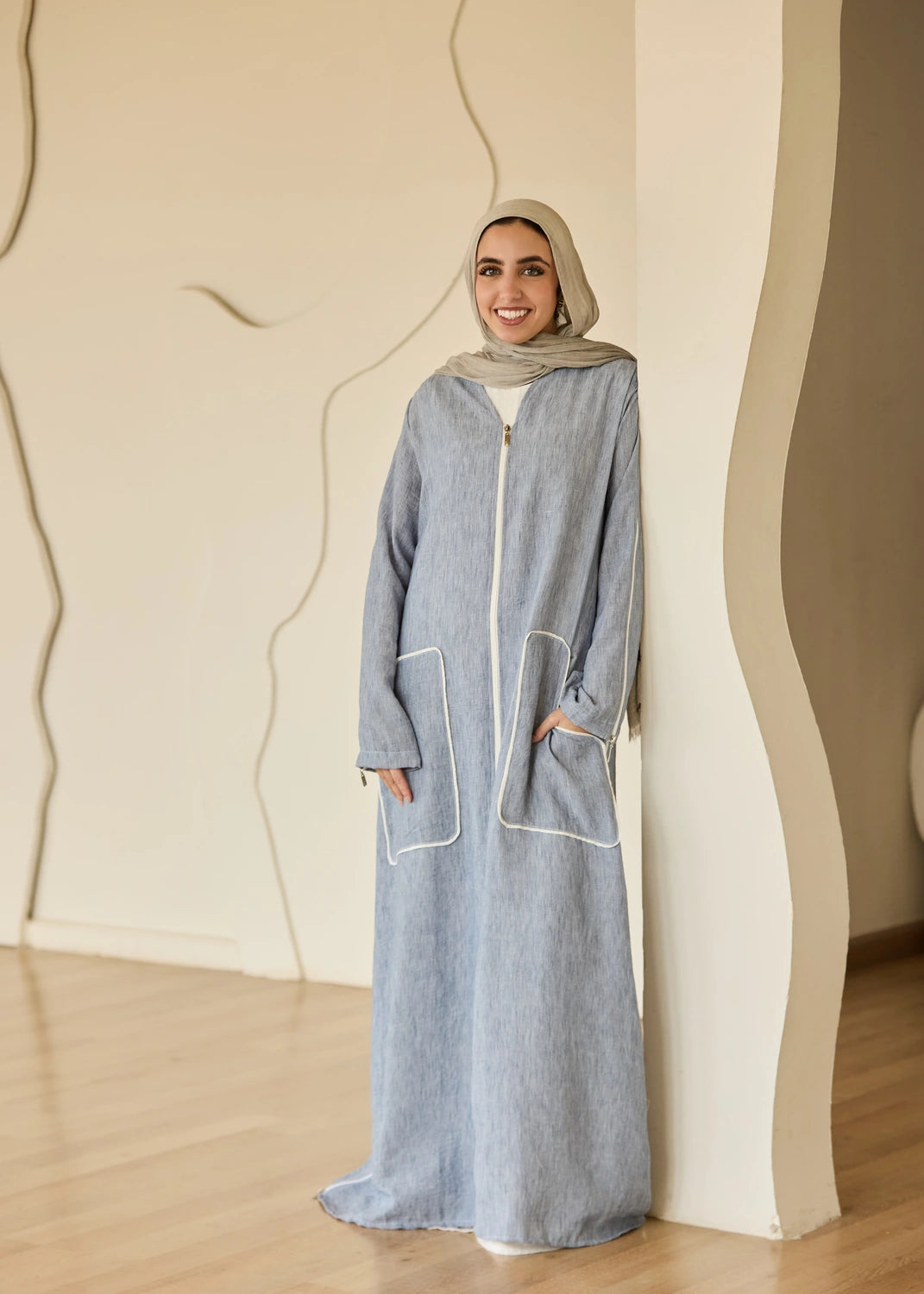 Linen Casual Dress with Zipper