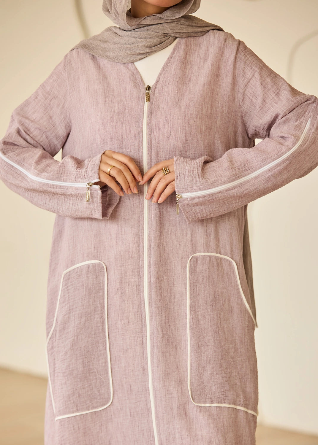 Linen Casual Dress with Zipper