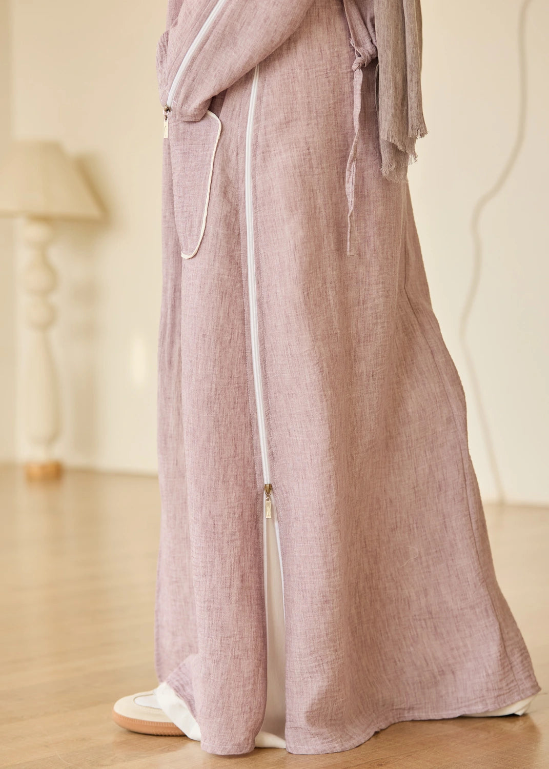 Linen Casual Dress with Zipper
