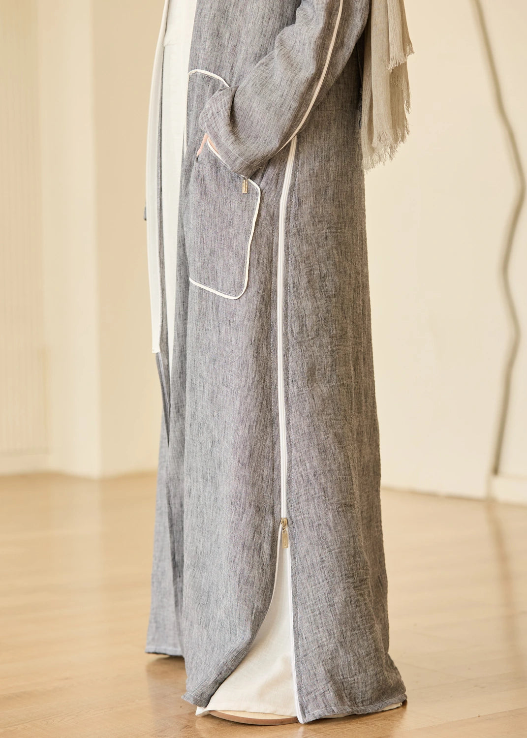 Linen Casual Dress with Zipper