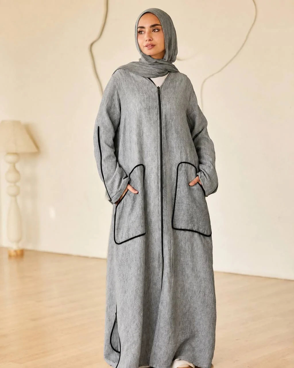 Linen Casual Dress with Zipper