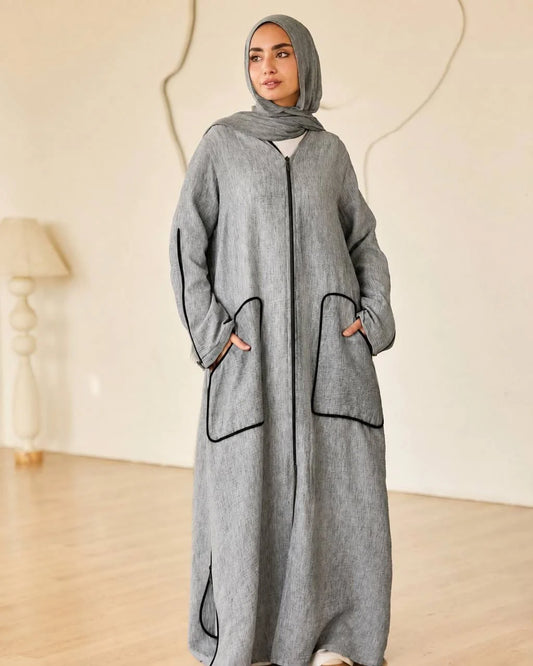 Linen Casual Dress with Zipper