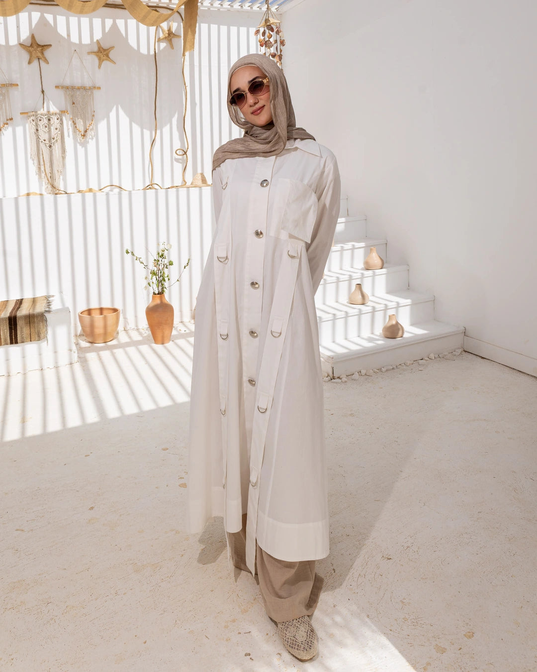Long Popline Shirt Dress