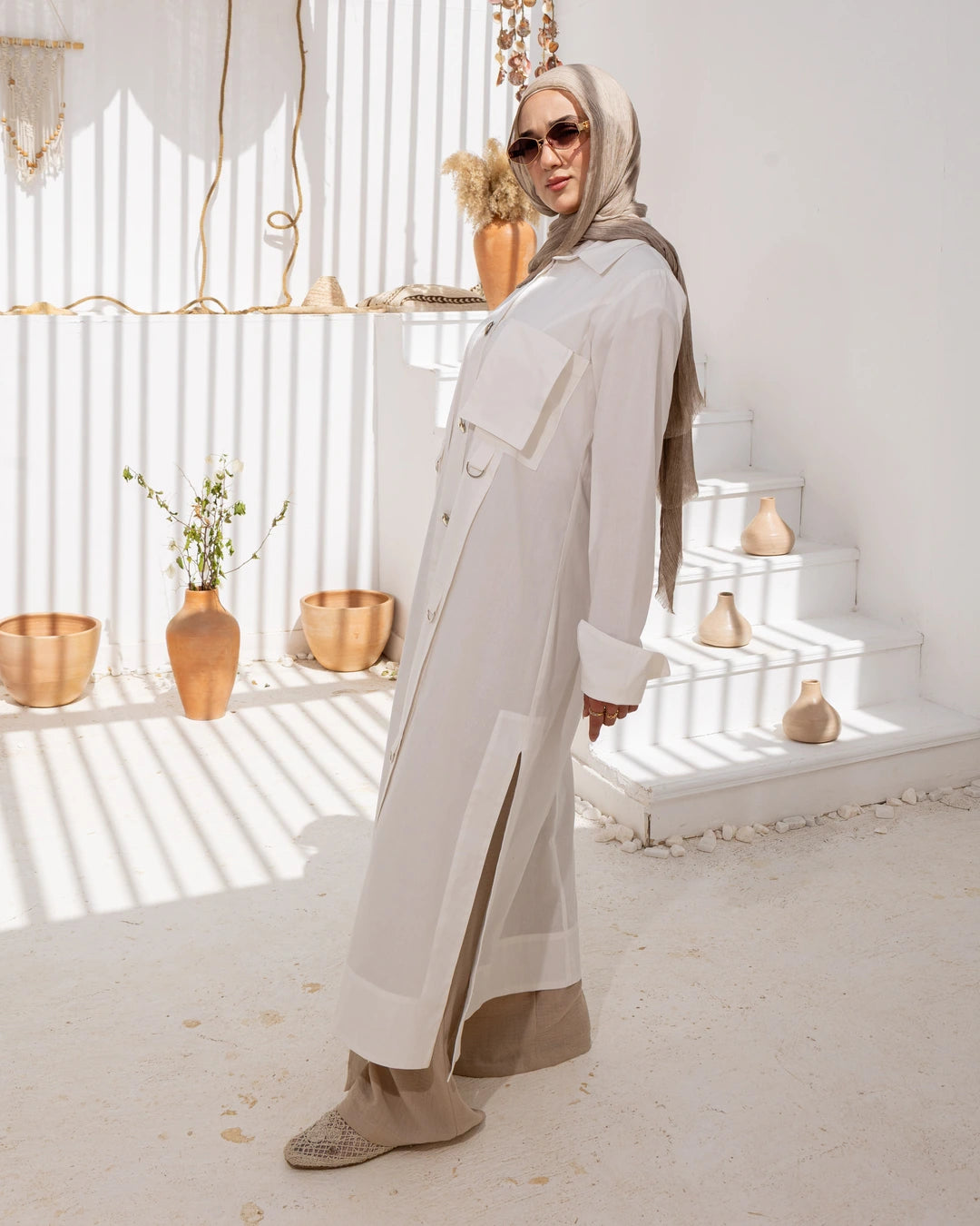 Long Popline Shirt Dress