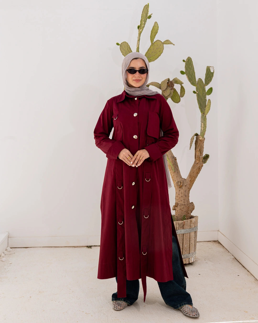 Long Popline Shirt Dress