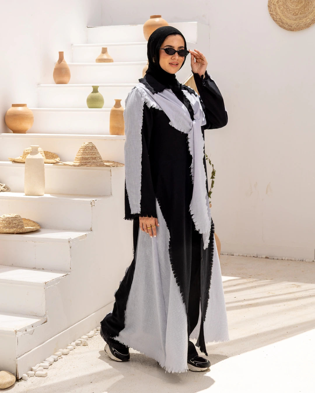 Long  Linen Shirt Dress With Scarf