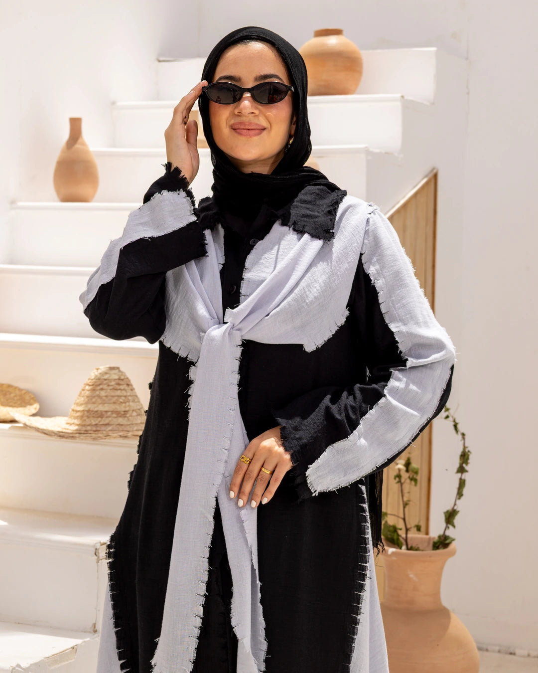Long  Linen Shirt Dress With Scarf
