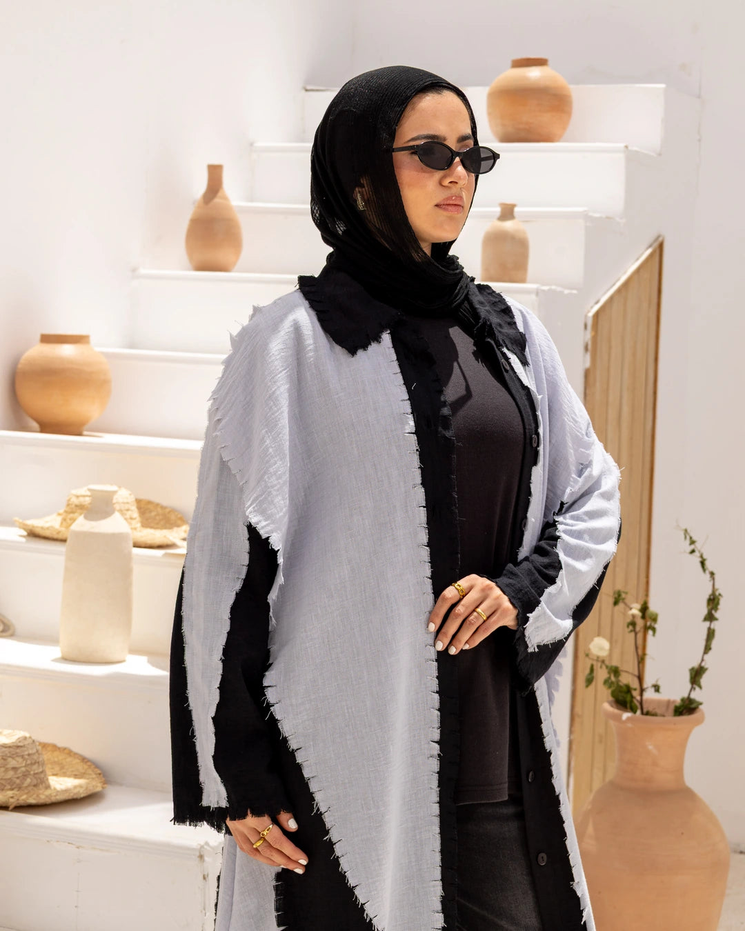 Long  Linen Shirt Dress With Scarf