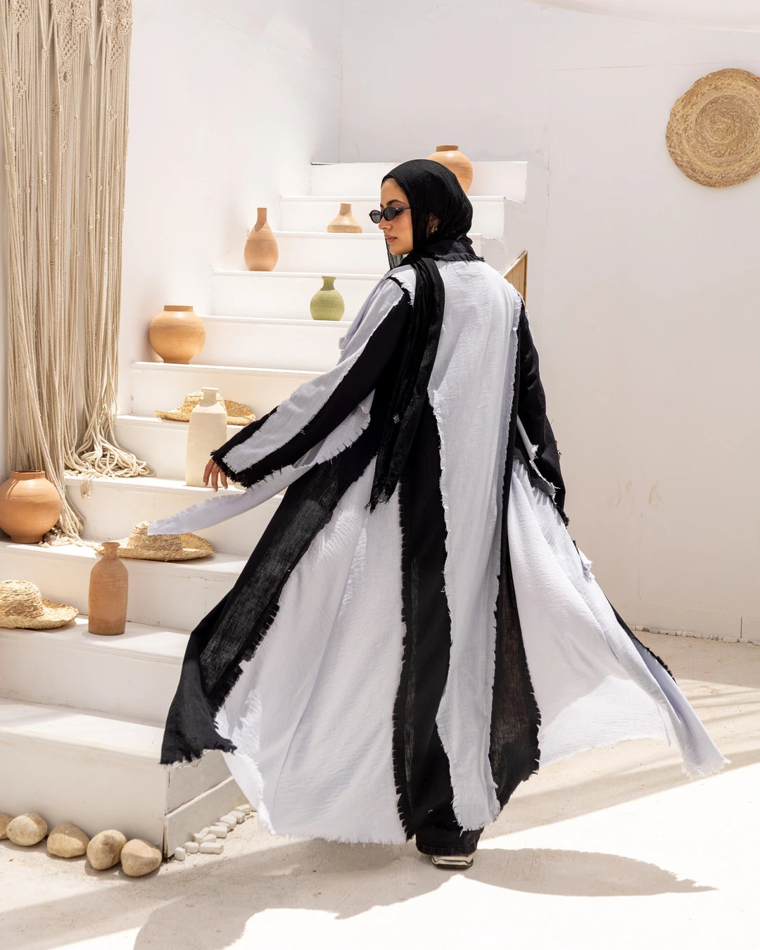 Long  Linen Shirt Dress With Scarf