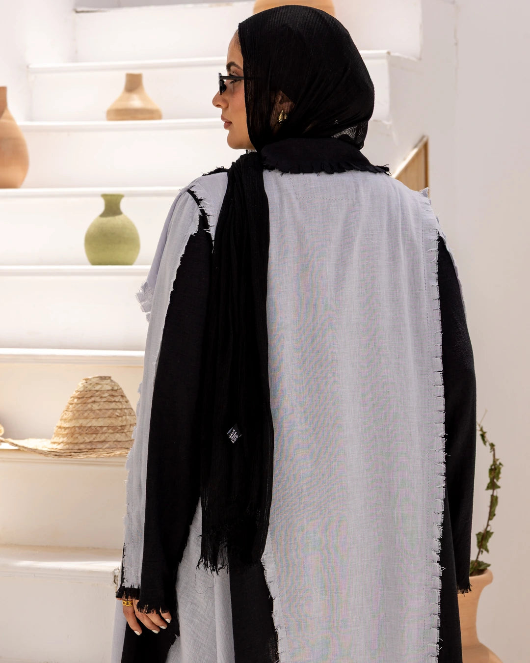 Long  Linen Shirt Dress With Scarf