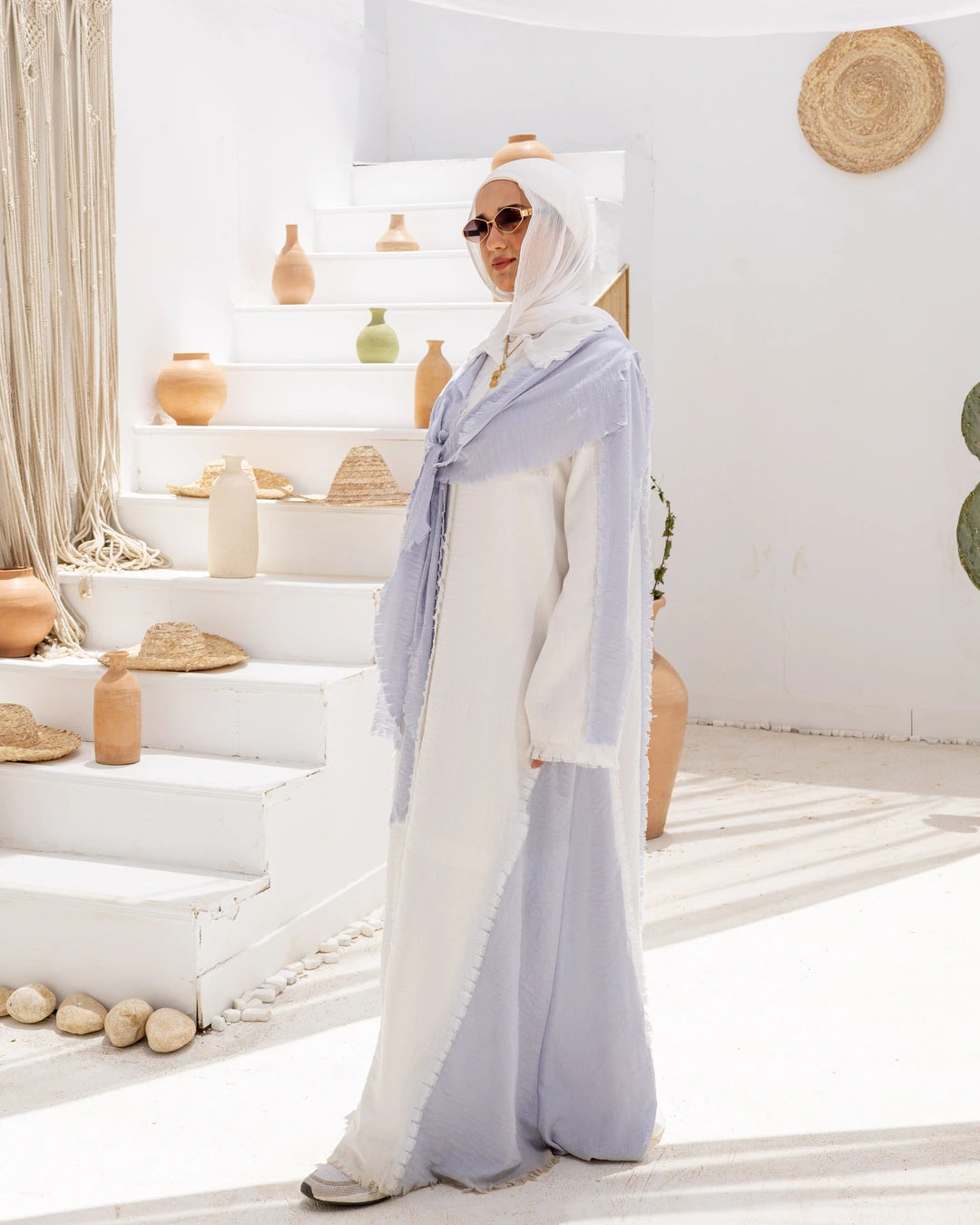 Long  Linen Shirt Dress With Scarf