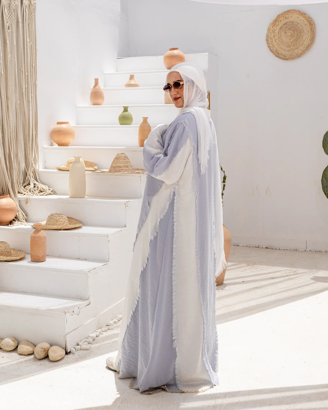 Long  Linen Shirt Dress With Scarf