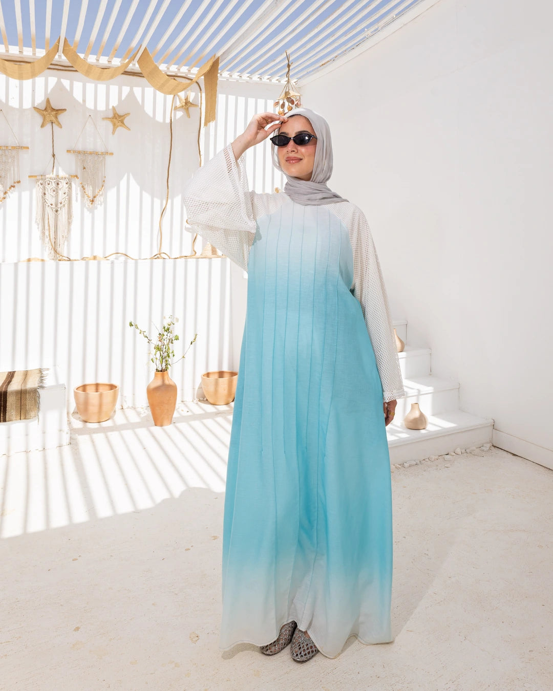 Ombre Mesh Sleeve Dress