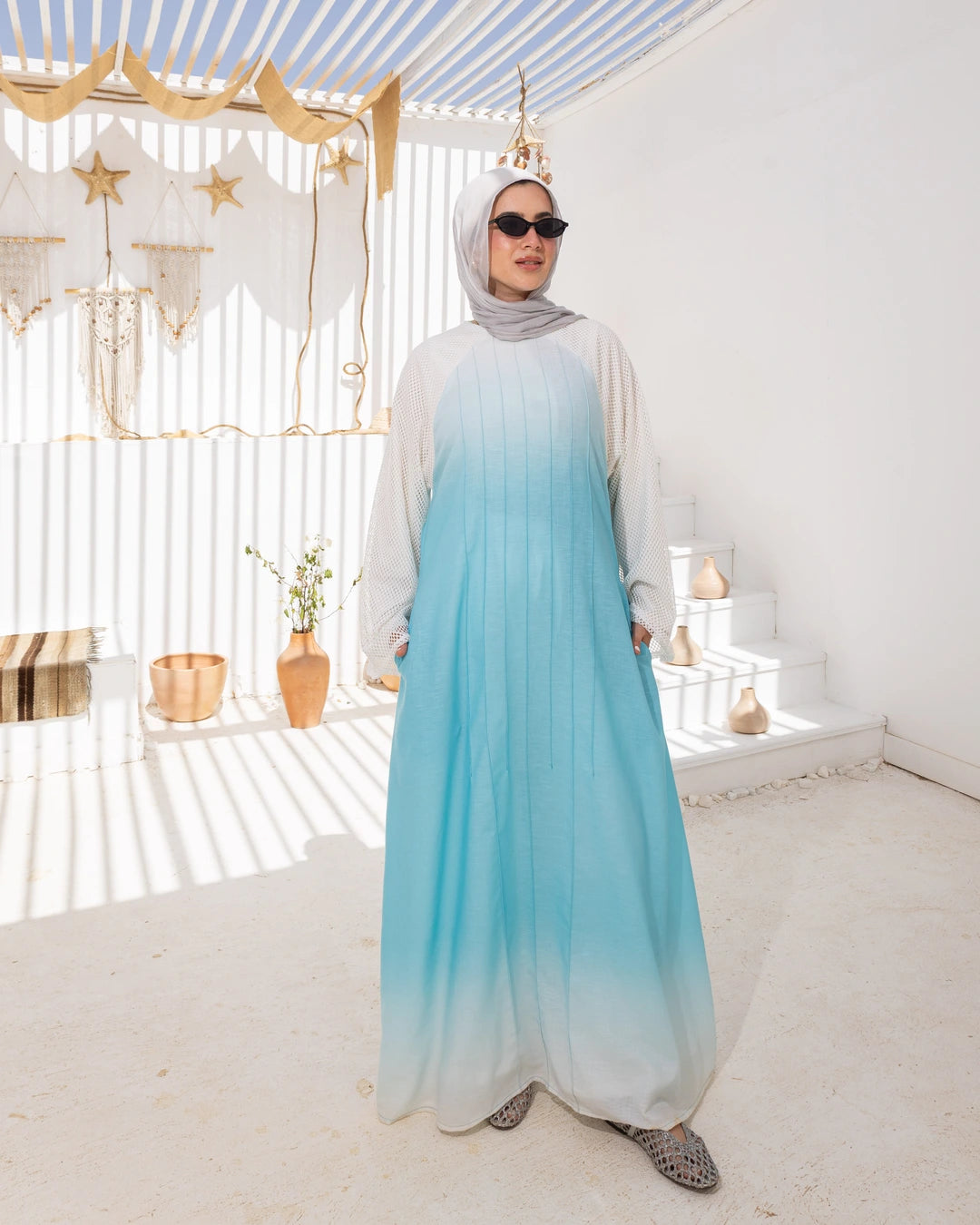 Ombre Mesh Sleeve Dress