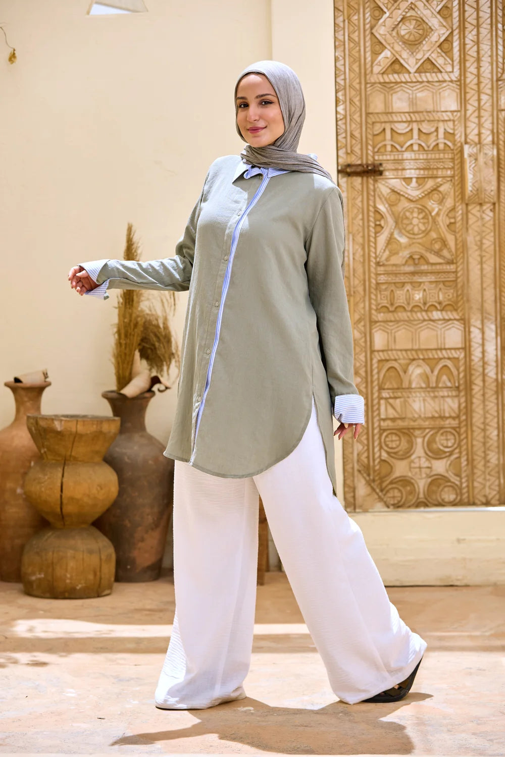 Linen Shirt with Striped Details