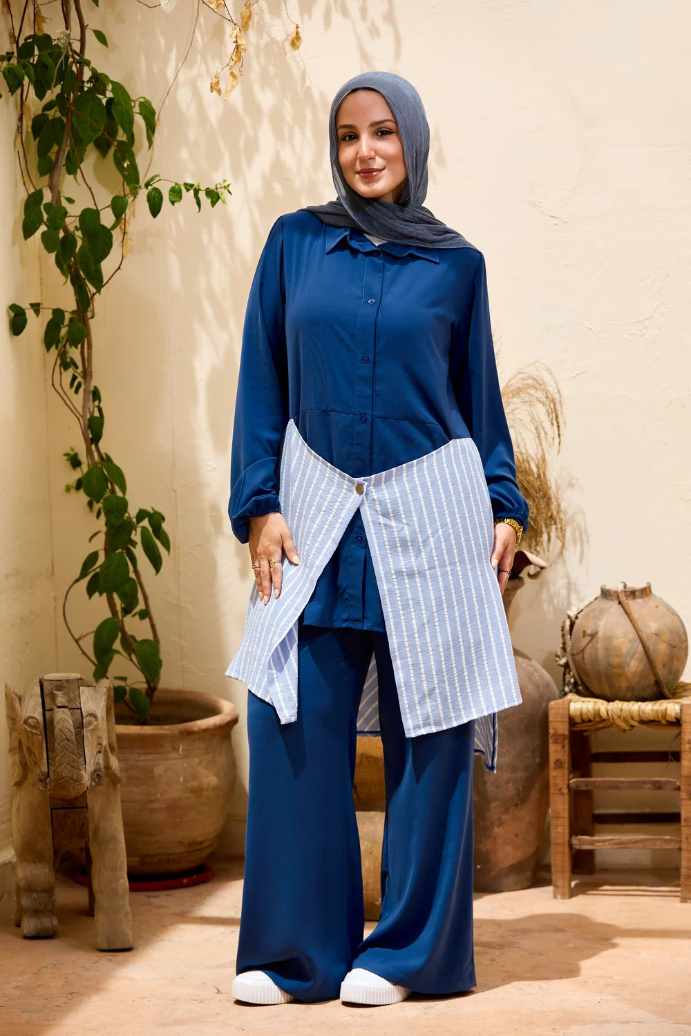 Layered Striped Top & Wide-Leg Trousers Co-ord Set
