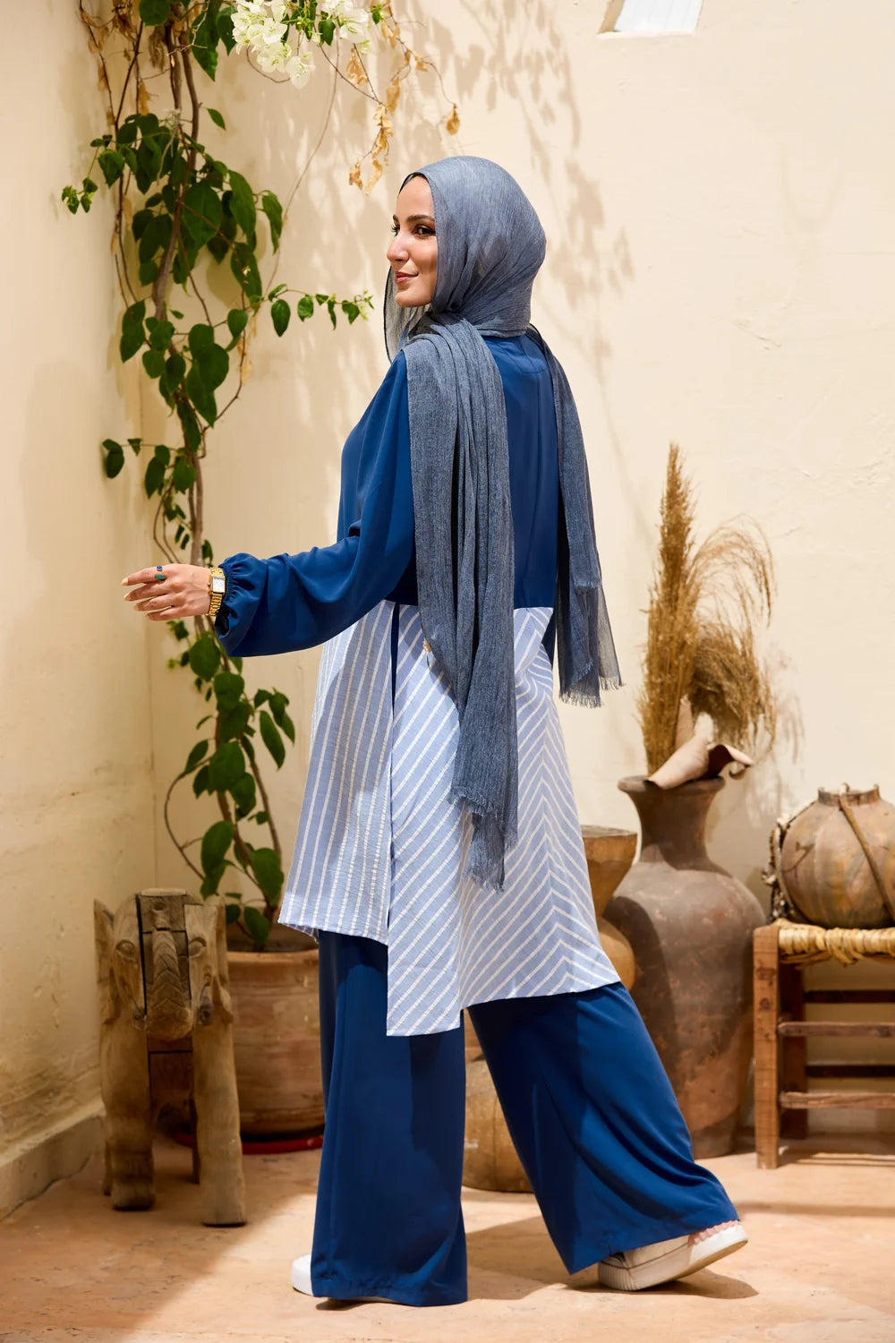 Layered Striped Top & Wide-Leg Trousers Co-ord Set