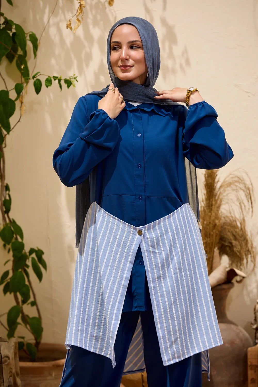 Layered Striped Top & Wide-Leg Trousers Co-ord Set