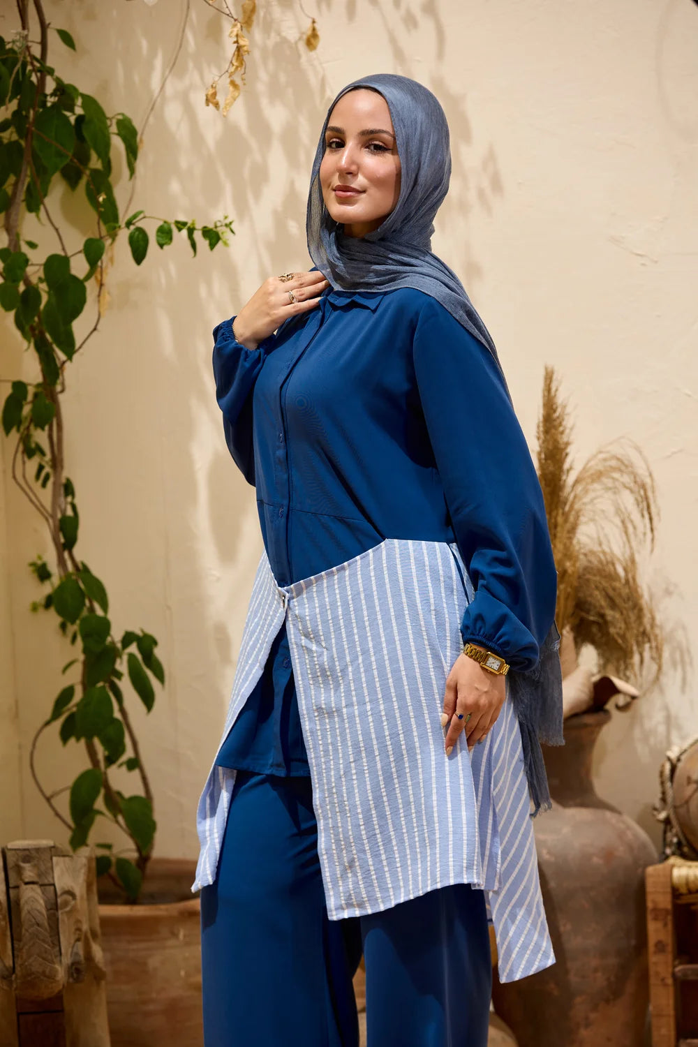 Layered Striped Top & Wide-Leg Trousers Co-ord Set