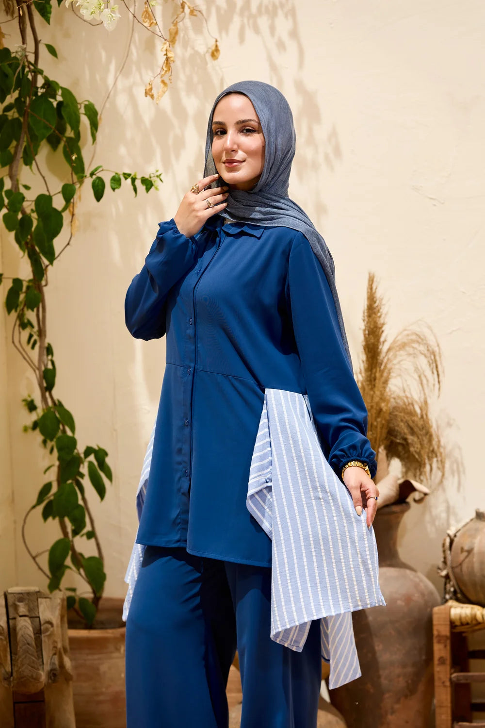 Layered Striped Top & Wide-Leg Trousers Co-ord Set