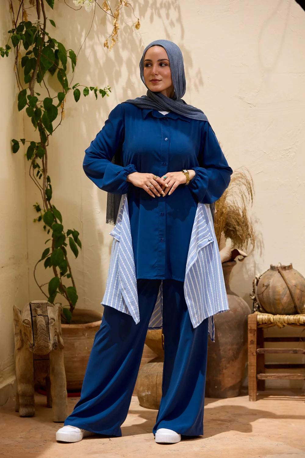Layered Striped Top & Wide-Leg Trousers Co-ord Set