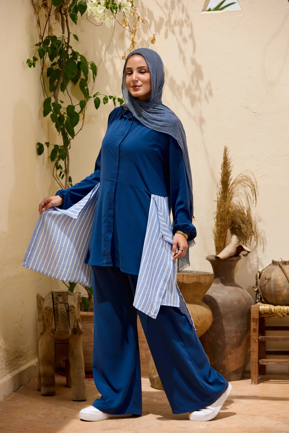 Layered Striped Top & Wide-Leg Trousers Co-ord Set