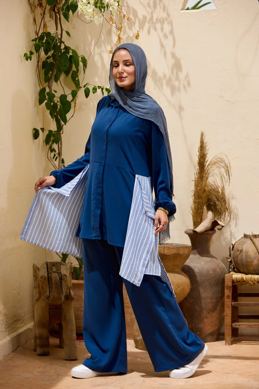 Layered Striped Top & Wide-Leg Trousers Co-ord Set