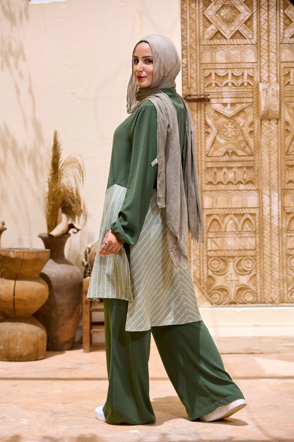 Layered Striped Top & Wide-Leg Trousers Co-ord Set