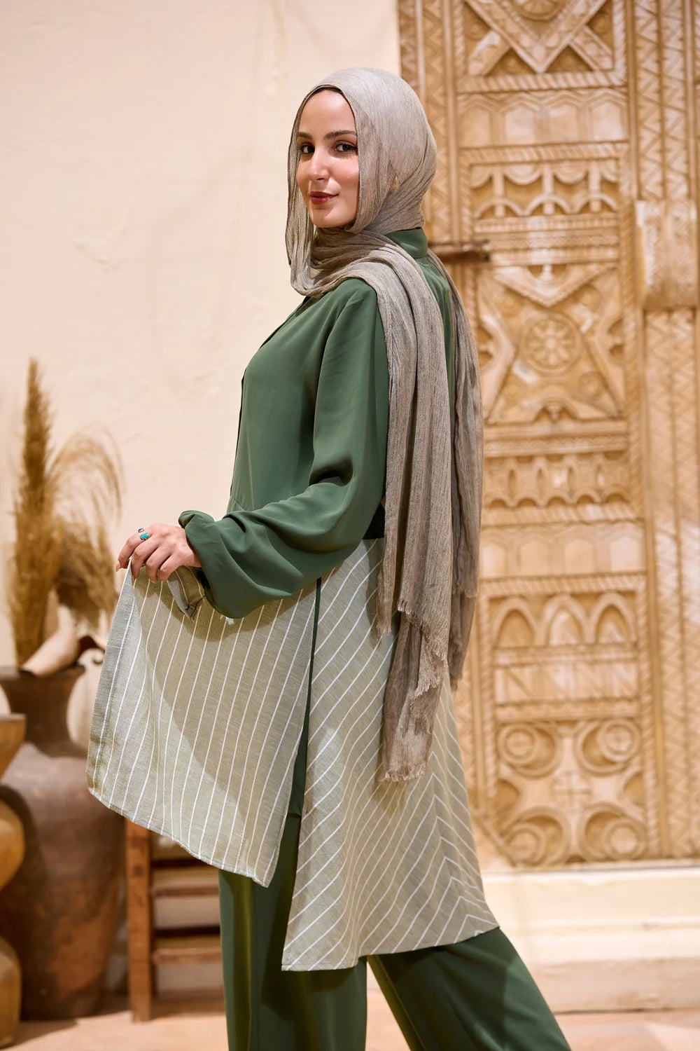 Layered Striped Top & Wide-Leg Trousers Co-ord Set