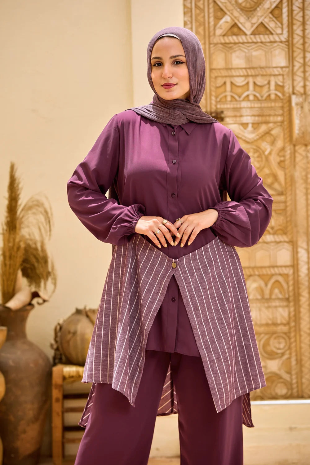 Layered Striped Top & Wide-Leg Trousers Co-ord Set