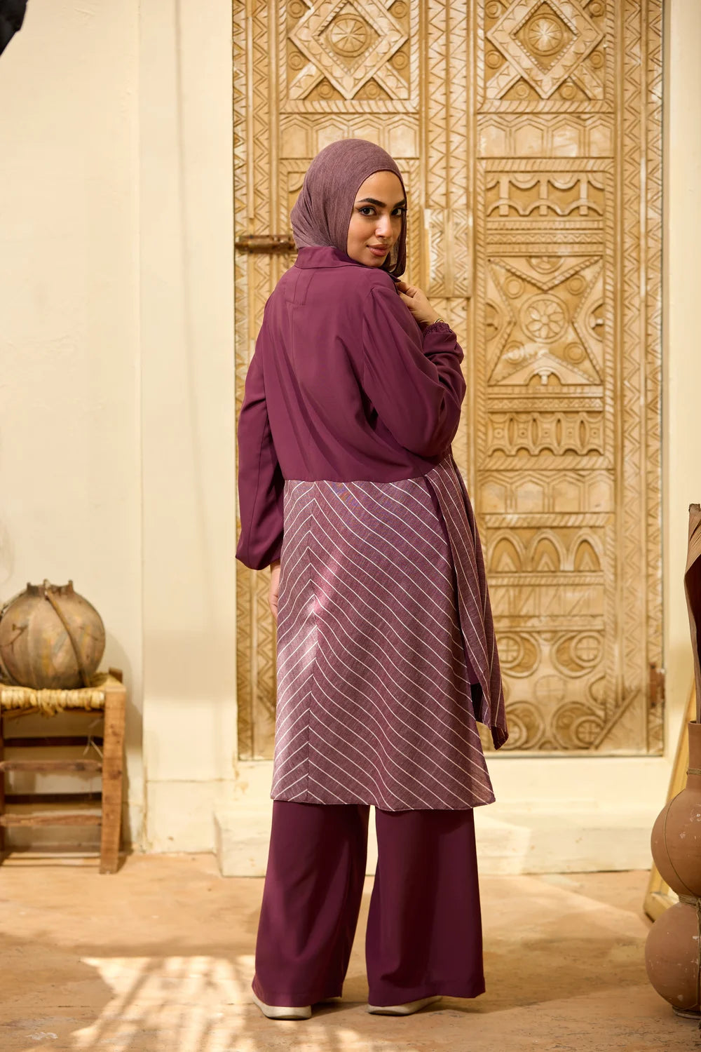 Layered Striped Top & Wide-Leg Trousers Co-ord Set
