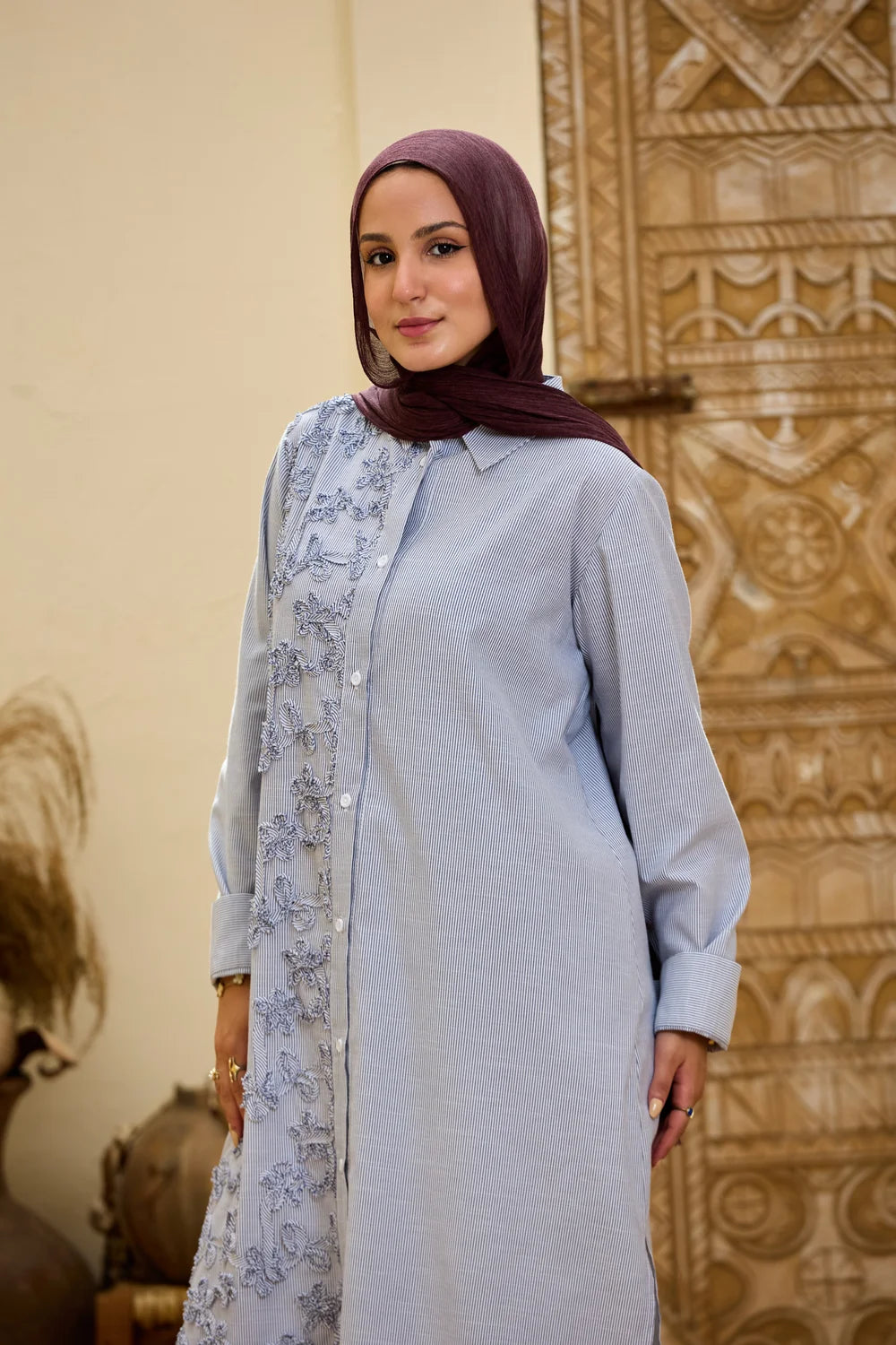 Floral Embroidered Striped Shirt Tunic