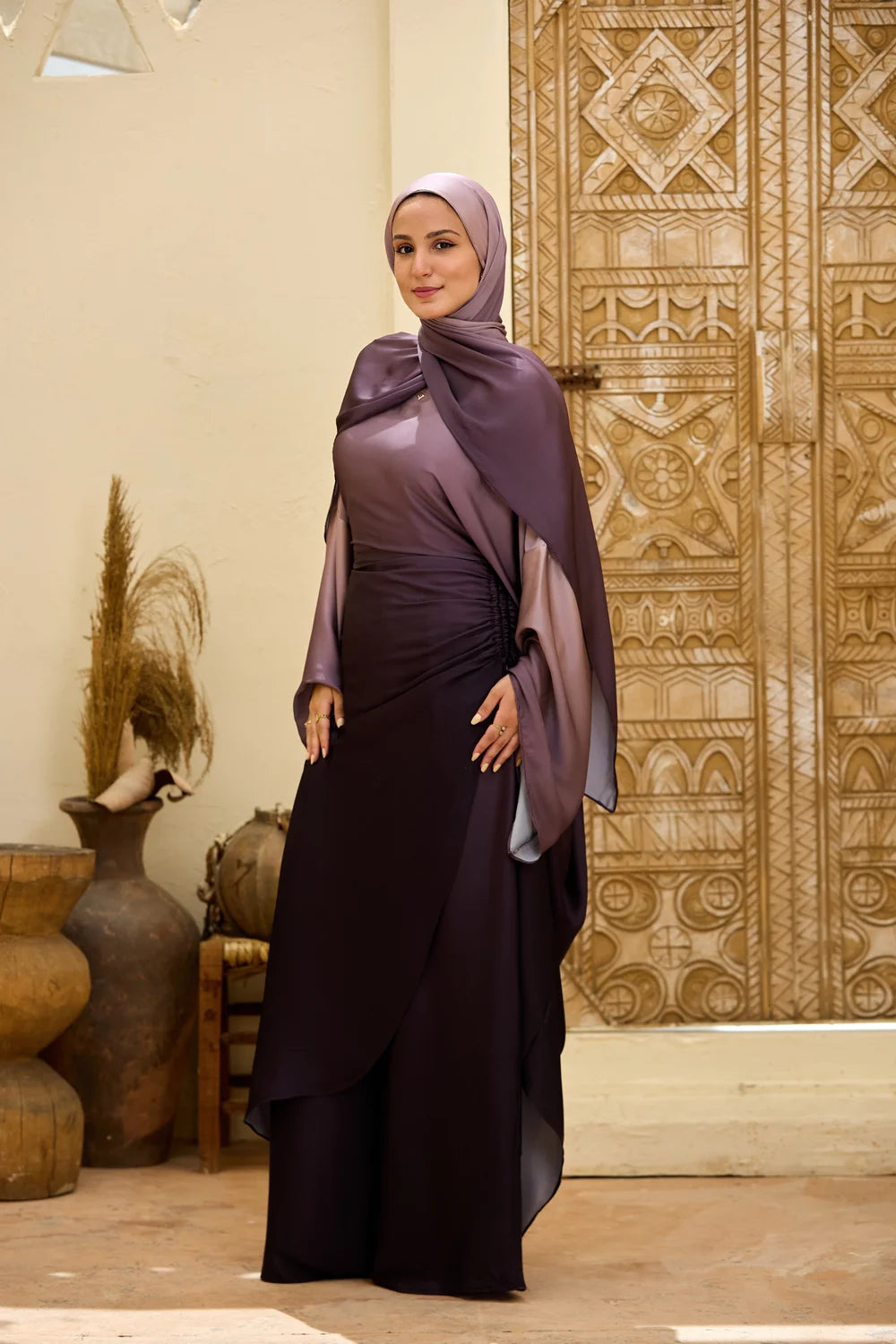 Ombre Satin Ruched Top & Trousers Set