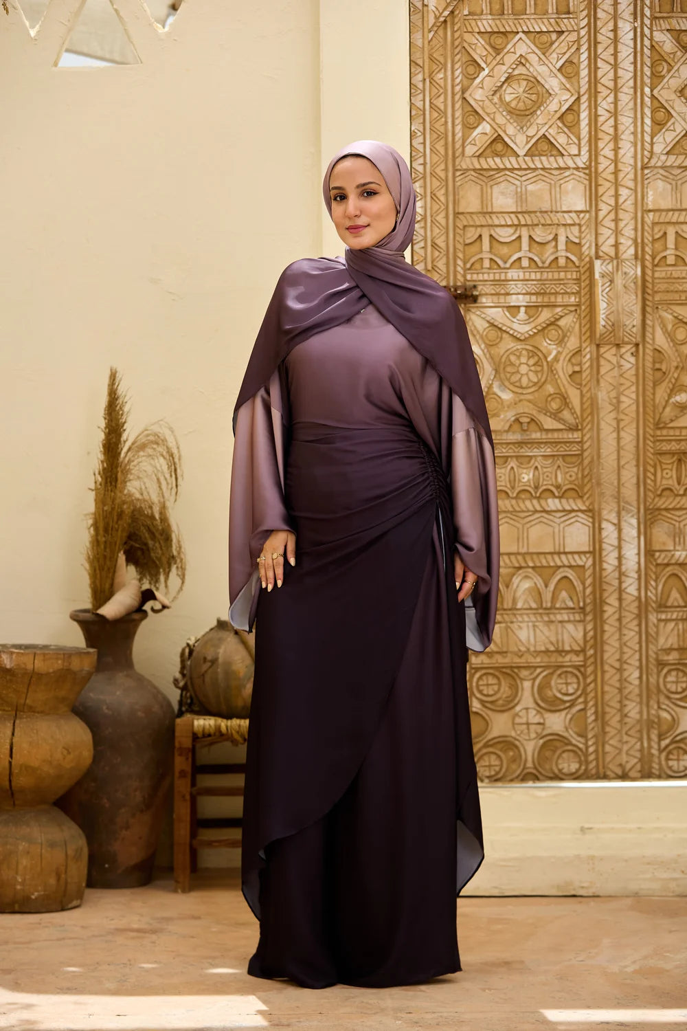 Ombre Satin Ruched Top & Trousers Set