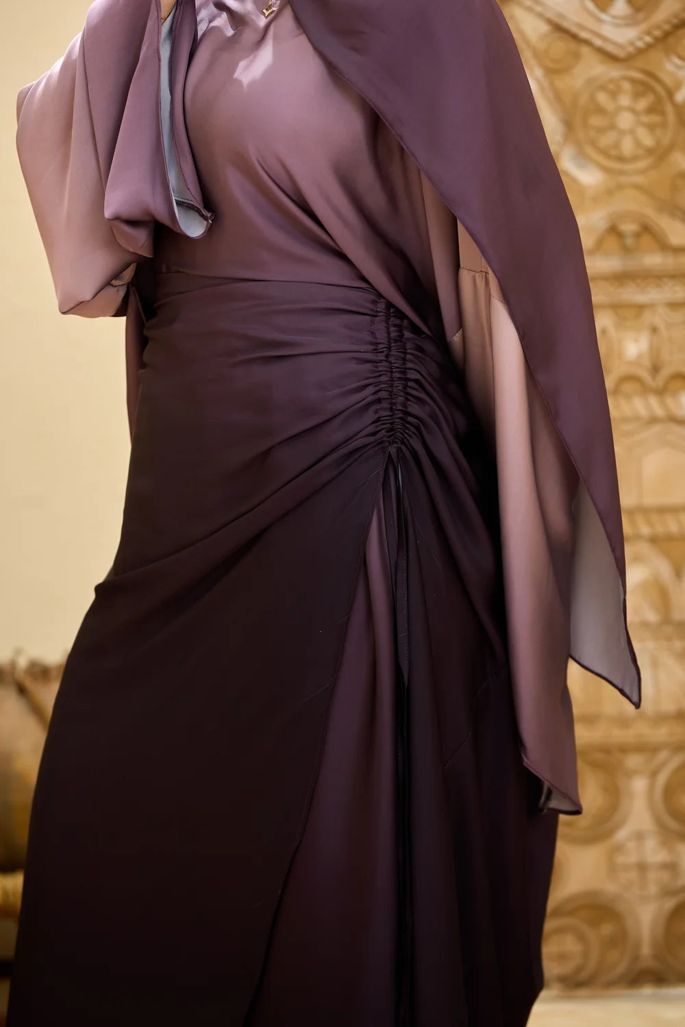 Ombre Satin Ruched Top & Trousers Set