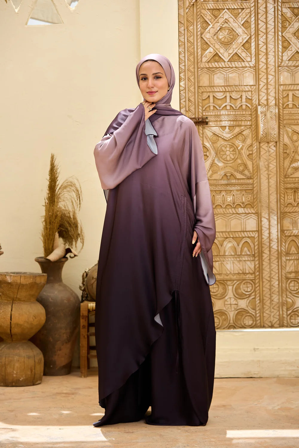 Ombre Satin Ruched Top & Trousers Set