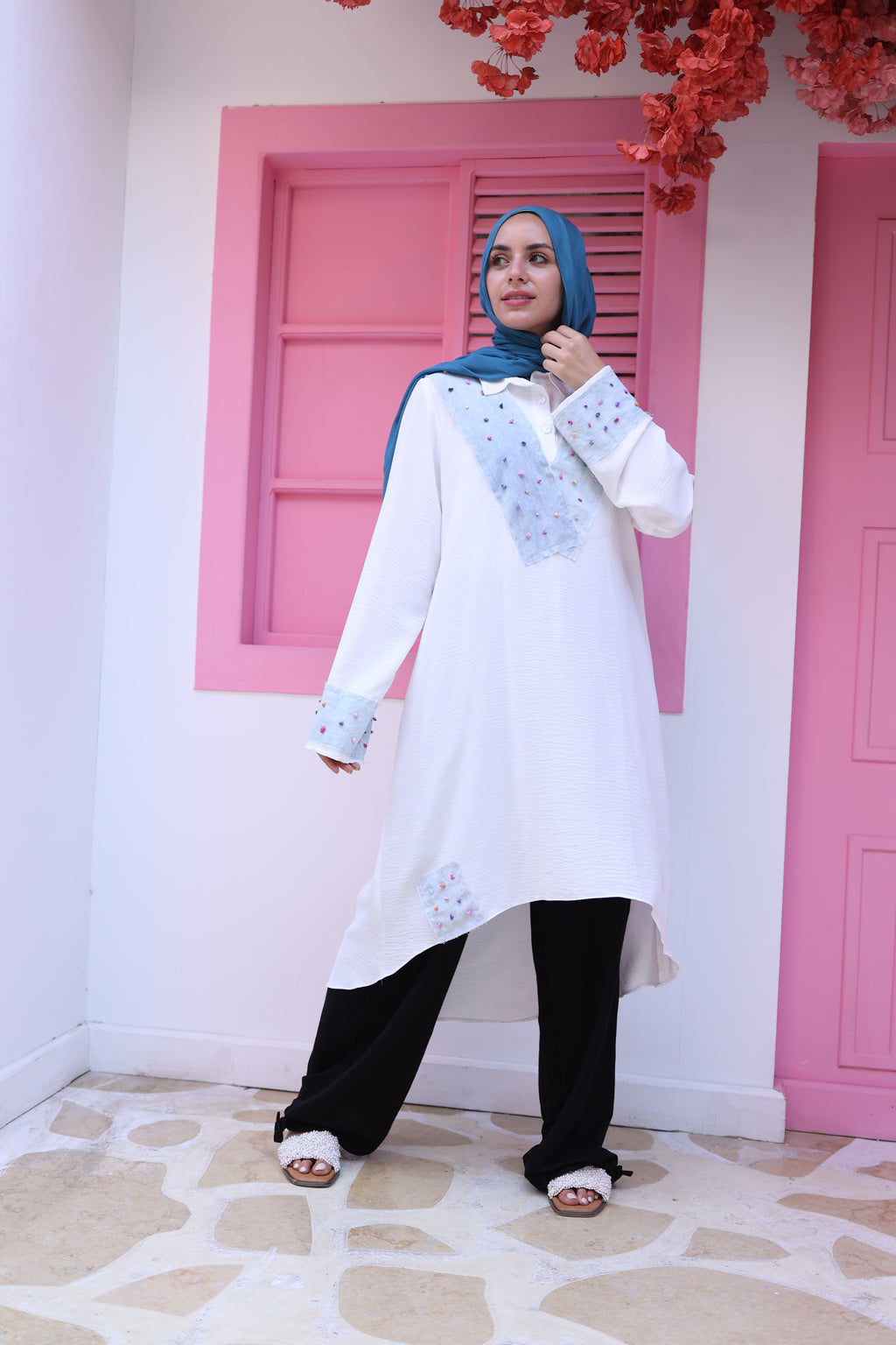 Crinkel top in jeans