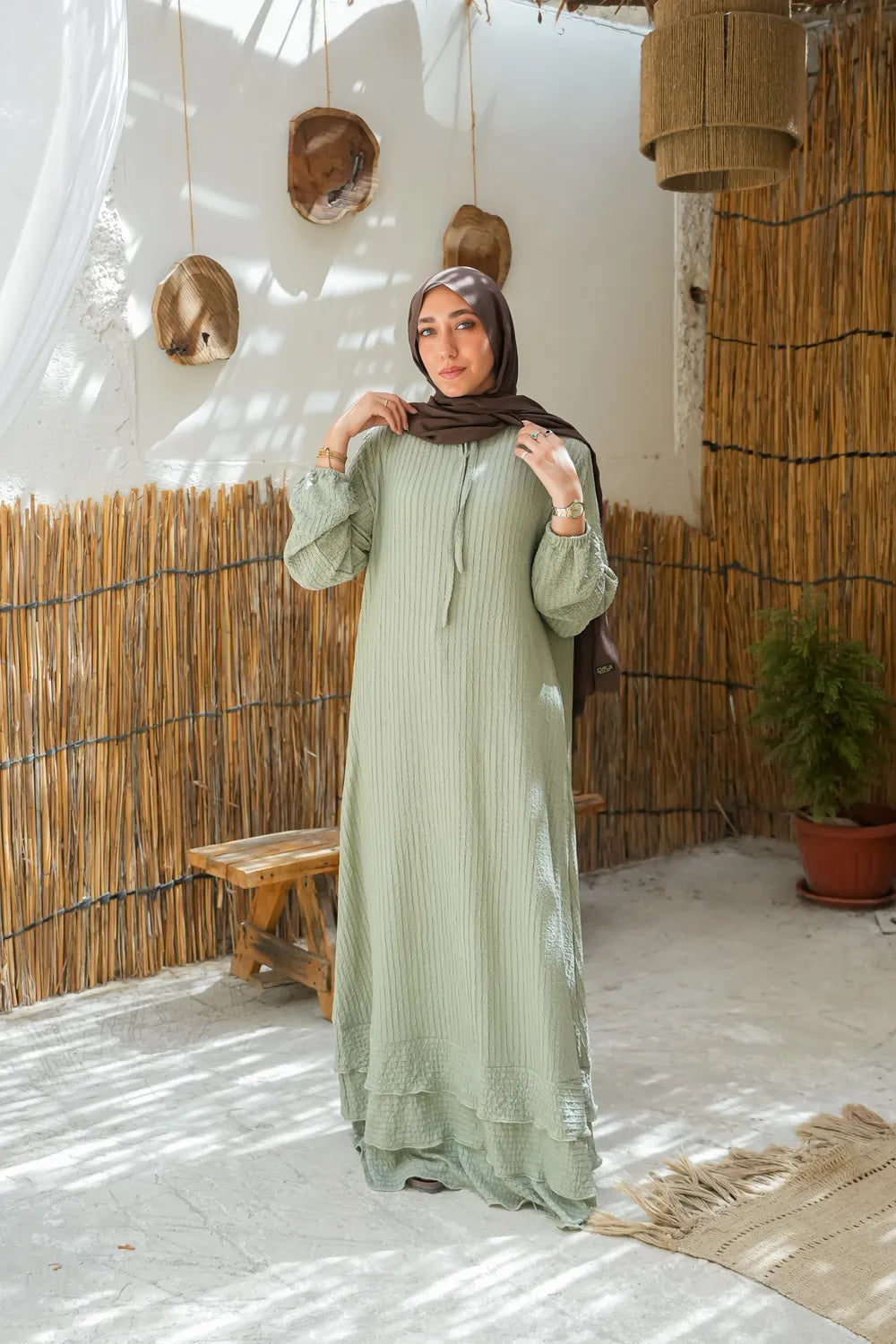 Mint Green Classic maxi dress showing clean lines and long hem